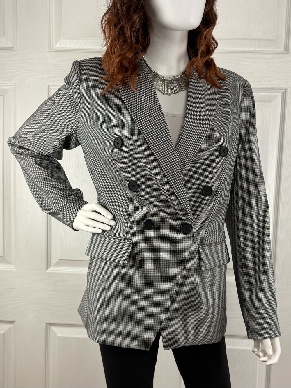 Nine West Light Gray Double-Breasted Tailored Blazer